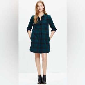 Madewell Latitude Shirtdress in Alma Plaid Green & Blue, w/ Pockets, E4994, XS